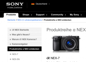 Screenshot der Sony Webseite Screenshot der Sony Webseite