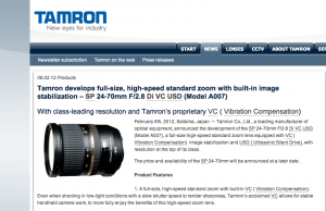 Das 24-70/2,8 auf der Webseite von Tamron.
