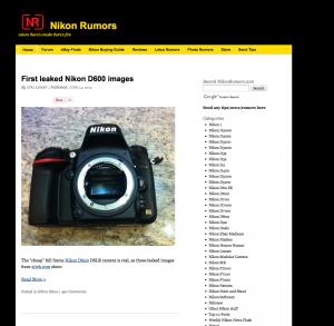 Screenshot Nikonrumors Website mit D600 Artikel
