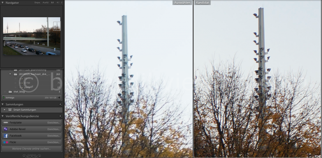 Ausschnitt rechter Rand bei f8, links Fuji, rechts Nex-6