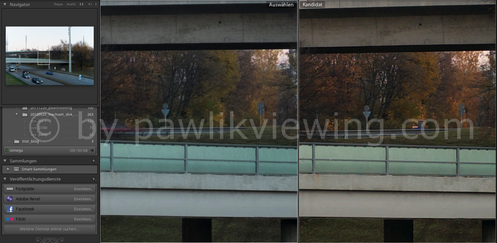 Ausschnitt Bildmitte bei f8, links Fuji, rechts Nex-6